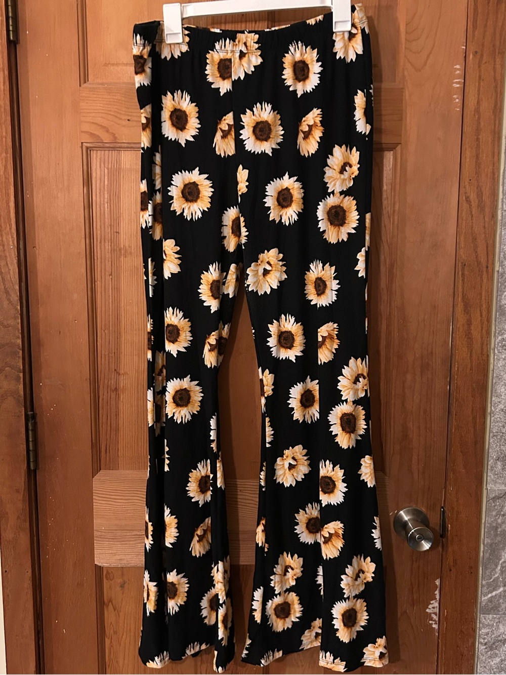 Forever 21 Black Sunflower Print Boot Flare Pants